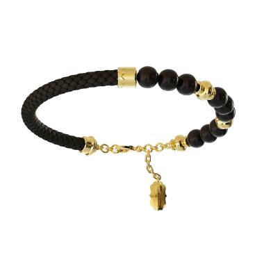 Bracelet Leather & Bead Gold