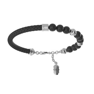 Bracelet Leather & Bead Silver